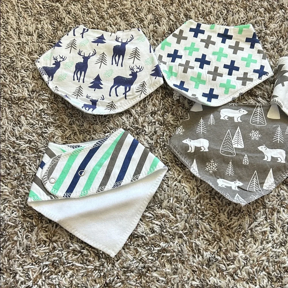 MYZIDEA 5-Pack Baby…ft and Abso Bibs - Neutral Forest & Stripe Prints (Set of 5)